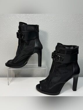 Karl Lagerfeld Women’s Black Paris Blayze Peep Toe Mesh Bootie High Heels Sz 7